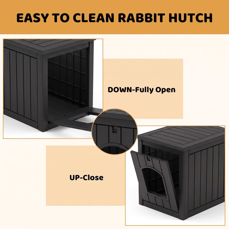 Vixzen Outdoor Rabbit Hutch, Multi-Functional Hidden Bunny Cage with Side