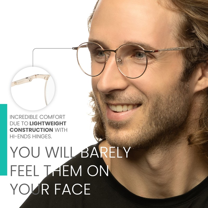 2SeeLife-Gafas de lectura con borde de metal dorado para hombres