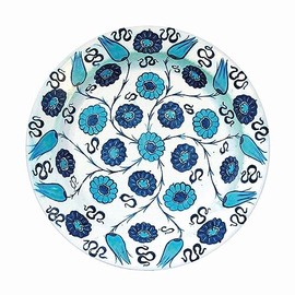 Ashomlean - Tulips & Chrysanthemums Plate Plate Painted Tin Enamel Plate - Picnic or Camping