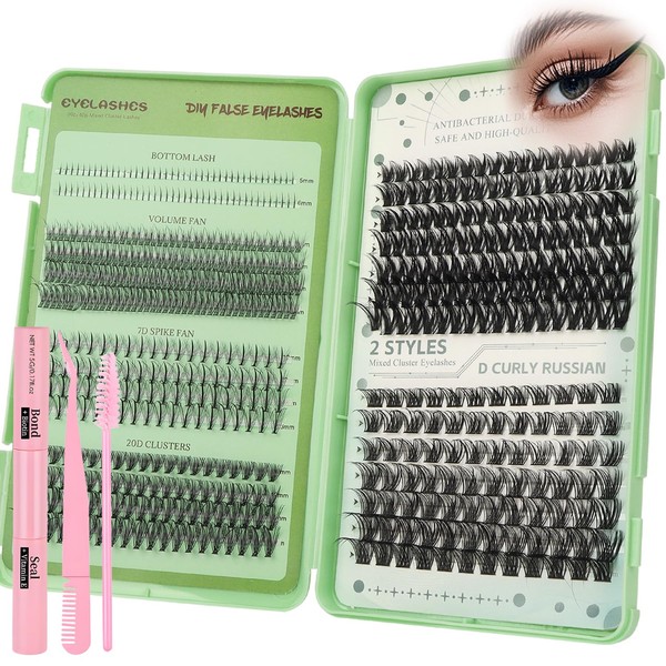 MOTIBACK Wimpern Extensions Set, 5mm-16mm Falsche Wimpern, Volumen Cluster Lashes,