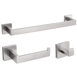 VELIMAX Premium Stainless Steel 3-Piece Bathroom Hardware Set Wall Mounted Bathroom Accessory Set - Robe Hook Toilet Paper Holder 16-Inch Towel Bar, Brushed