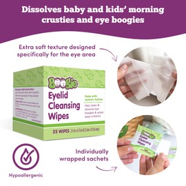 Boogie Eyelid Cleansing Wipes for Baby, Kids & Adults, Made with Isotonic Saline, Individually Wrapped, 25 Ct