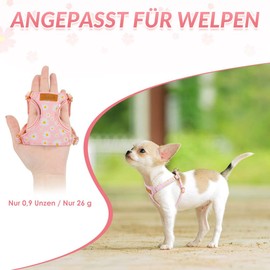 SlowTon Dog Harness with Lead, No-Pull Lightweight Soft Suede Puppy Harness with Floral Pattern and Snap Buckle, Adjustable Dog Harness for Small and Medium Dogs (Pink, M)