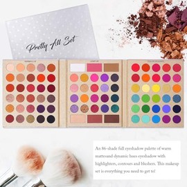 UCANBE Paleta de sombra de ojos Pro + 15 brochas de maquillaje, paleta de maquillaje pigmentada con pinceles, set de regalo de 86 colores mate, iluminadores de sombra de ojos, colorete y polvos