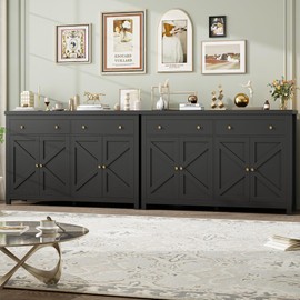 FOTOSOK Sideboard Buffet Cabinet with Storage, 55.1" Large Buffet Cabinet Kitchen Cabinet with Shelves and Doors, Farmhouse Coffee Bar Cabinet Wood Buffet Table Sideboard for Kitchen, Black