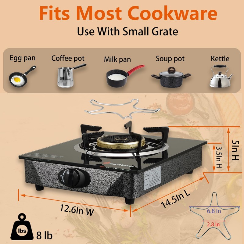 BesNerg Propane Stove 1 Burner Gas Stove, 14500 BTU High-Efficiency