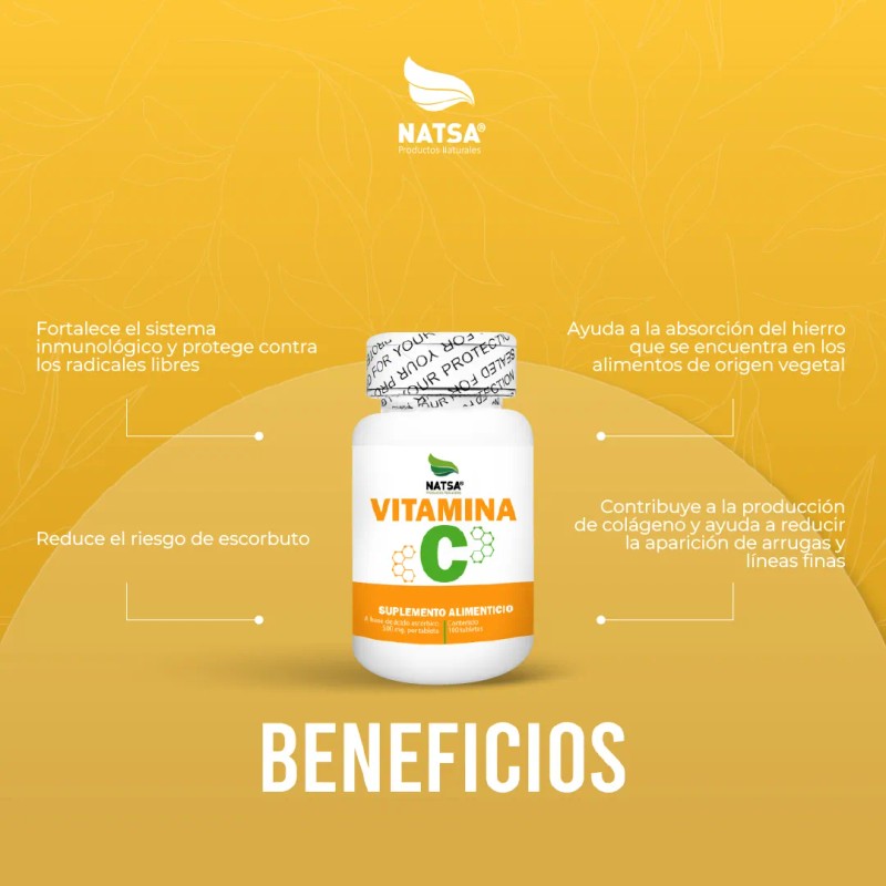 Vitamina C 100 Tabletas 500 Mg Cu, Calidad Premium Sabor