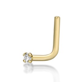 Lavari Jewelers 0.01 Carat Genuine Diamond L-Shape Nose Ring for Women in 14k Yellow Gold 22 Gauge