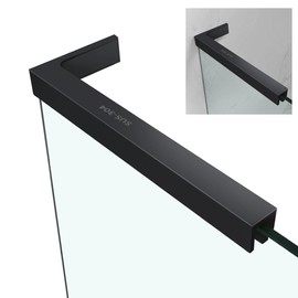 Shower Door Support Bracket, Stainless Steel Stabilizer Brace for 1/4"(6mm) 5/19"(8mm) 1/2"(10mm) Framless Shower Glass Door, 9.45 Inch Long, 3.4 Inch Left Bar, Matte Black (Glass on Left)