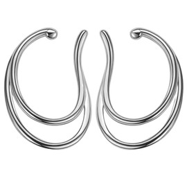 Cruyff Ear Cuffs, Ear Cuffs, Earrings, Large, Hypoallergenic, Double Line, Left and Right Set, Gold/Silver/Pink Gold, Silver, No Gemstone