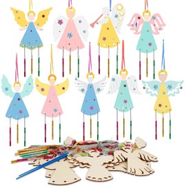 Christmas Decoration - 9 Pieces Wind Chime Craft Set Children, DIY Wooden Angel Wind Chime, Christmas Wind Chime Set Children Learning Toy DIY Handmade Colourful Christmas Decorations Hanging