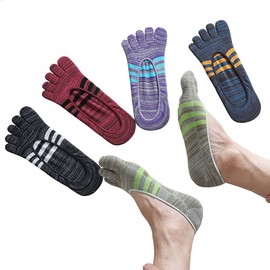 Vraquir Men's Five Toe Socks, Cotton, Men's, Foot Cover, Antibacterial, Odor Resistant, For Sports, Mountain Climbing, Four Seasons, Set of 5 Pairs, A 5 Pair Set