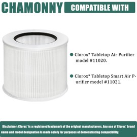 CHAMONNY 12020 Filter Replacement, Compatible with Clorox 11020 & 11021 Air Purifier Tabletop Smart 200 Sq. Ft. Capacity, 2Pack (12020 Filter)