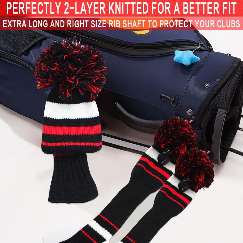 Golf Club Head Covers Knit for Woods Driver Fairway Hybrid