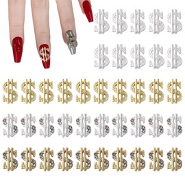 40PCS Money Dollar Nail Charms Gold and Silver 3D Alloy Dollar Money Nail Art Charms with Rhinestones for Women Nail Decoration DIY Design Crystals Shiny Nail Gem Crystals Jewelry