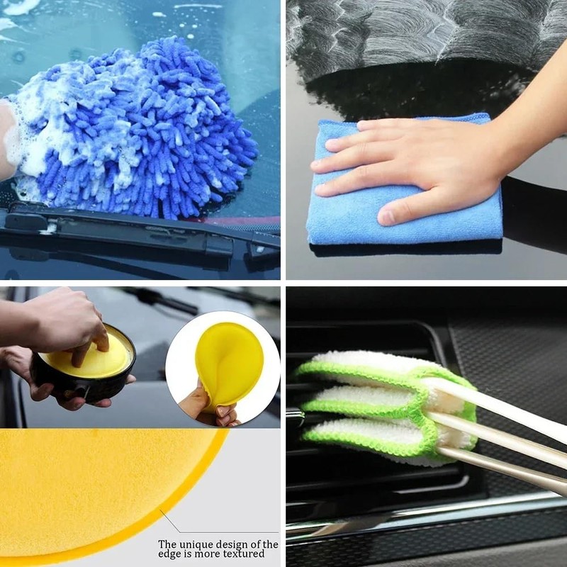 Car Cleaning Kit, Detailing Brush Set with Microfibre Mitt, Polishing