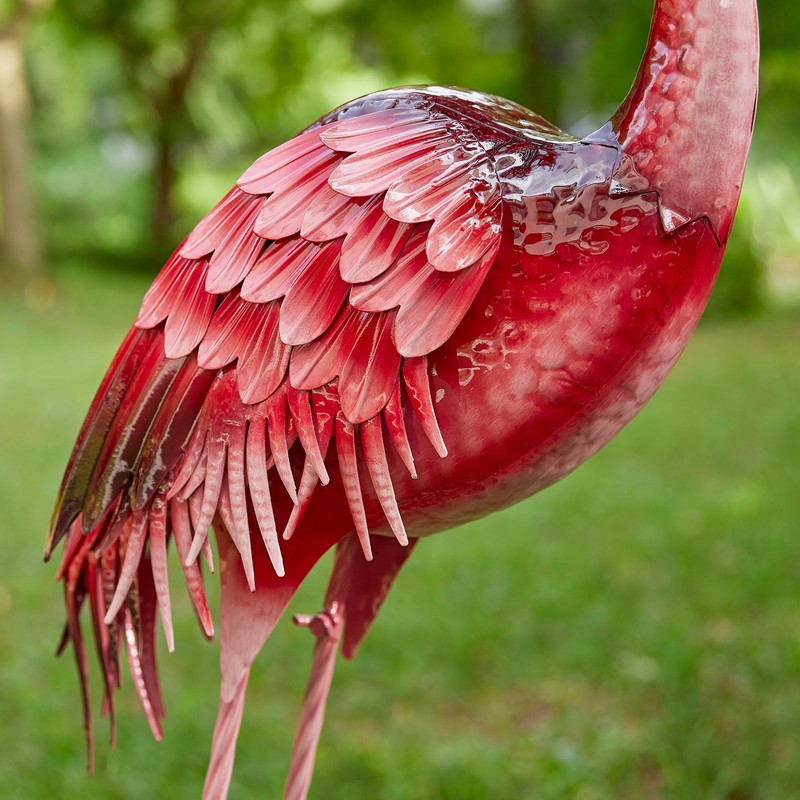 Glitzhome Metal Standing Flamingo Garden Statue with Stakes Outdoor Decorative