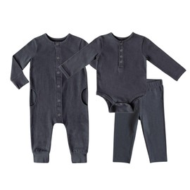 PEHR Baby’s First Essentials Set, Fountain Blue | 100% Organic Cotton, 3-Piece Unisex Newborn Gift Set | Long Sleeve One-Piece, Romper, and Leggings (0–3M)