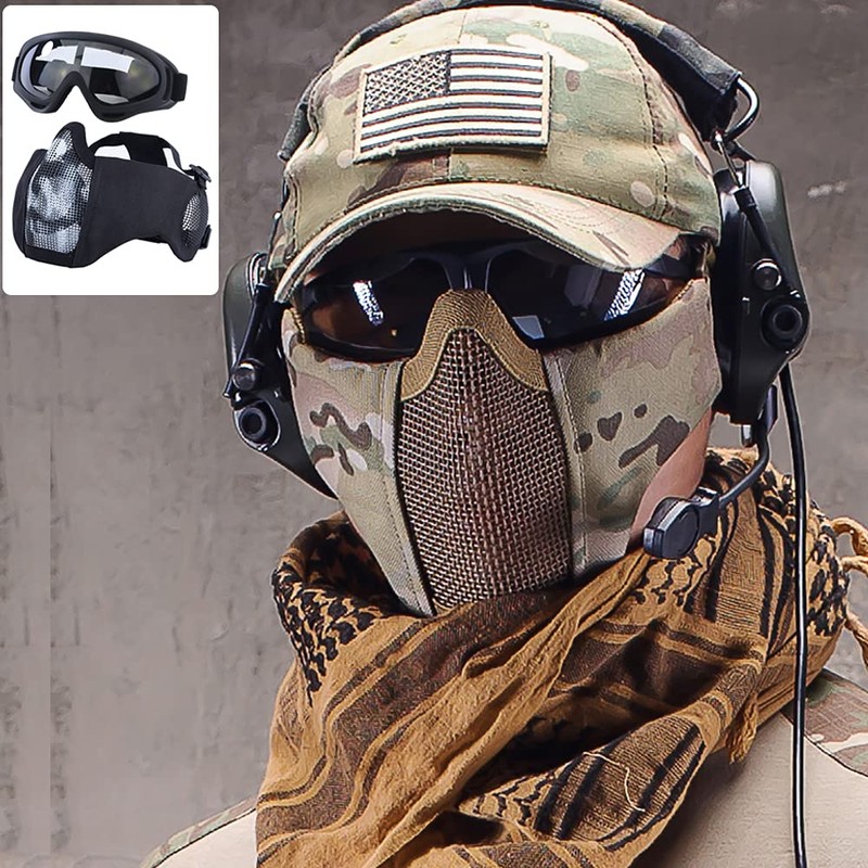 AOUTACC Airsoft Protective Gear Set, Half Face Mesh Mask with