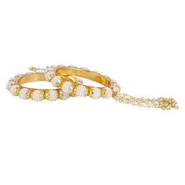 Efulgenz Fashion Jewelry Indian Bollywood Gold Tone Faux Pearl Beaded Bracelets Bridal Tassel Bangle Set for Women