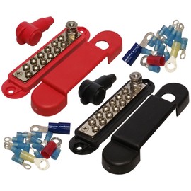 (Pair - Red & Black) 12 Terminal Distribution Block -BUSBARS- With Ring Terminals