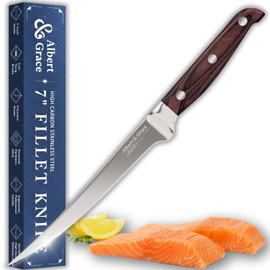 Albert&Grace 7-Inch Fillet Knife – Precision 7Cr17MoV Stainless Steel, Flexible Razor-Sharp Blade with Ergonomic Pakkawood Handle for Filleting Fish, Meat & Gourmet Cooking