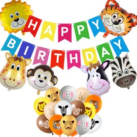 Wild Animal Party Banner Jungle Safari Animals Cutout Birthday Banners Wild One Birthday Party Balloons Decorations Jungle Theme Party Banners for Wild Theme Baby Shower Supplies