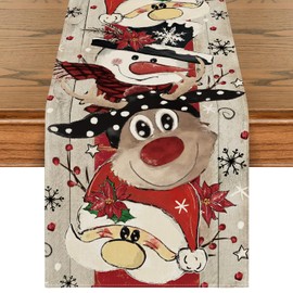 Artoid Mode Planken Snowman Reindeer Santa Claus Christmas Table Runner Winter Kitchen Table Decoration Indoor Holiday Party Decor 40 x 180 cm