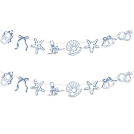 Oudain 2 Pack Seashells and Wedding Bells Garland 6.56 ft Blue Bow Starfish Ring Coastal Beach Bachelorette Paper Hanging Banner Last Toast on The Coast for Bridal Shower Bachelorette Weekend Decor