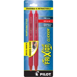 PILOT FriXion Clicker Erasable, Refillable & Retractable Gel Ink Pens, Fine Point, Red Ink, 2-Pack (31462)
