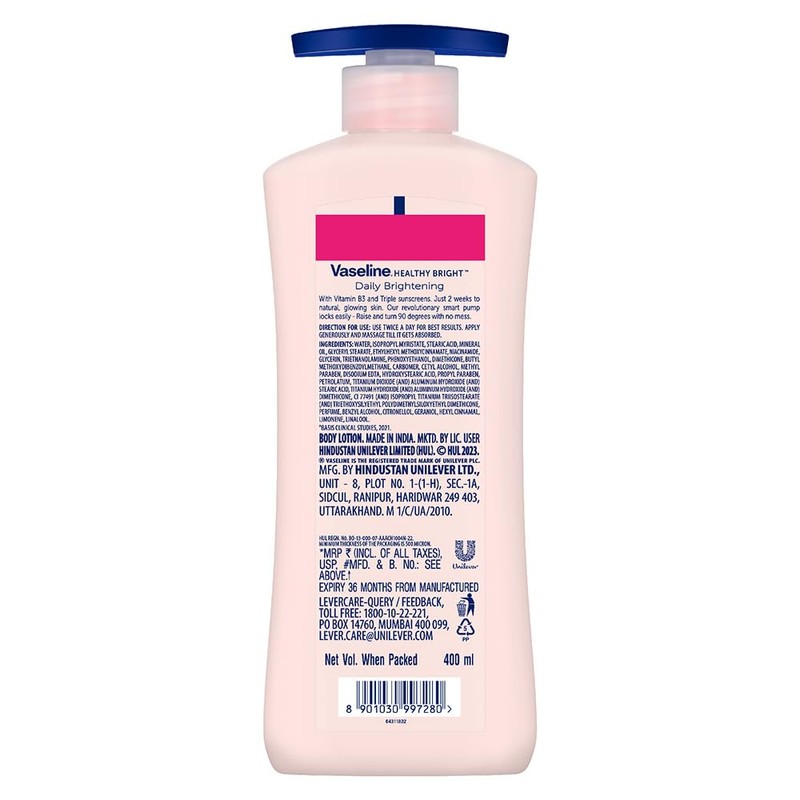 Vaseline Healthy Bright Daily Brightening Body Lotion, 400 ml, with