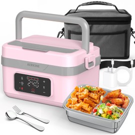 AERKINE Electric Lunch Box For Adults - Rechargeable 60W Self-Heating Food Warmer with 1.0L Stainless Steel Container, Heated Lunch Box For Office, Picnic, Car & Outdoor Use (Pink)