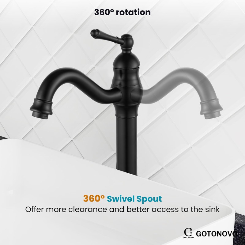 gotonovo Single Handle Vessel Sink Faucet 360° Swivel Bathroom Faucet