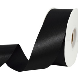 Black Ribbon 1-1/2 Inch x 50 Yards Satin Ribbon Single Face Ribbon for Crafts, Gift Wrapping, Floral Bouquet, Weddings, and Decorations, with Spool