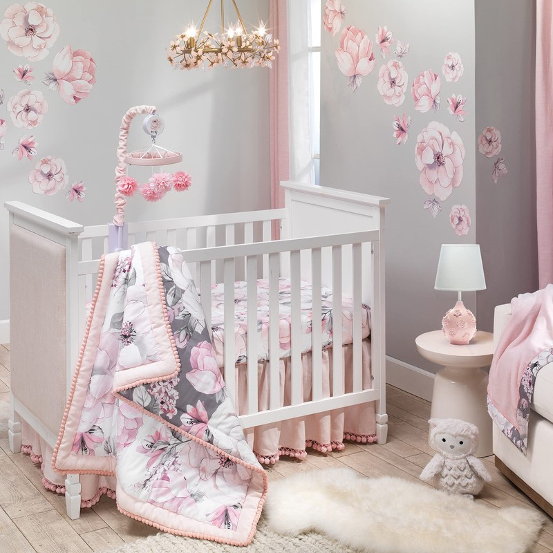 Lambs & Ivy Signature Botanical Baby Pink Floral Nursery Lamp