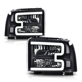 LQI Headlight Assembly LED DRL Compatible with Ford F250 F350 F450 F550 2005-2007 /Fit Ford Excursion 2005 Headlamps Clear lens Black Houing Clear Reflector