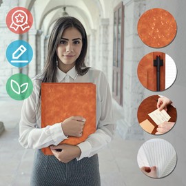 Koogel Portfolio Leather Binder, Brown Padfolio Folder for Legal Pad Portfolio Organizer with Writing Notepad 30 Sheets for School Office Meeting