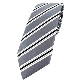 Enrico Sarto High-Quality Designer Silk Tie in Striped Patterned Tie Width 7 cm, Silver grey, black, white, anthracite
