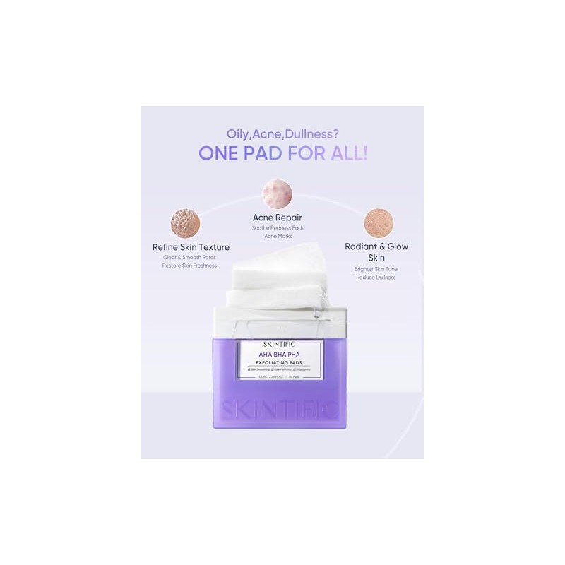 SKINTIFIC Gentle Exfoliating Pads (130ml) - AHA BHA PHA &