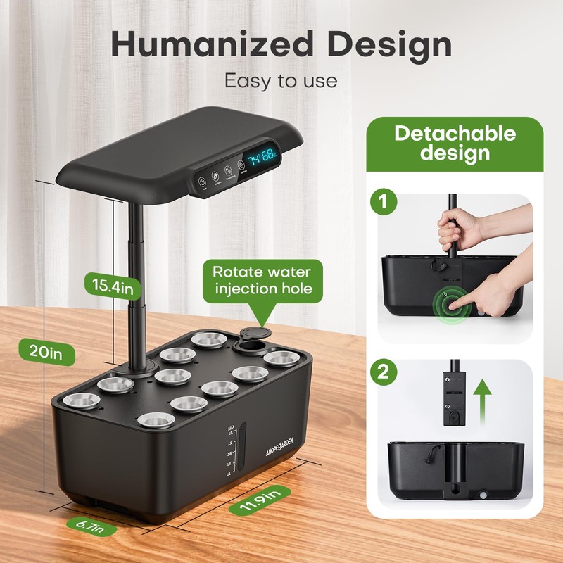 Ahopegarden Hydroponics Growing System: 10 Pods Temp ＆ Humidity Display