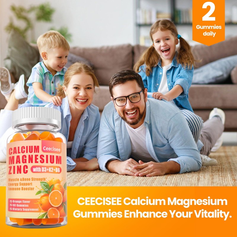 Calcium Magnesium Zinc Gummies with D3 &B6 &K2,1000mg Calcium Gummies