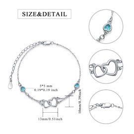 Light Blue Bracelet for Women 925 Sterling Silver Double Heart Bracelets Blue Zircon Dainty Beach Jewelry Navy Blue Heart December Birthstone Chain Jewelry for Best Friends