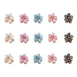 FAMEZA 12 Packs Crystal Flower Hair Clips Spring Floral Pearl Hair Clip Mini Flower Crystal Claw Clip Small Flower Crystal Barrettes for Women's and Girls Hair Accessories
