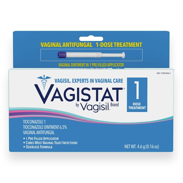 Vagistat 1, Single-Dose, One Day Yeast Infection Treatment for Women, Comes with 1 Pre-Filled, No Touch Vaginal Applicator, By Vagisil