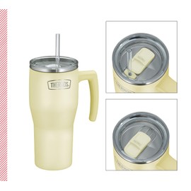 Thermos REFRESHING SERIES Insulated Drinking Cup 0.85 L Vanilla Matt Tumbler with Straw and Handle for Travel, Work or Home, Tasteless Double-Walled Stainless Steel