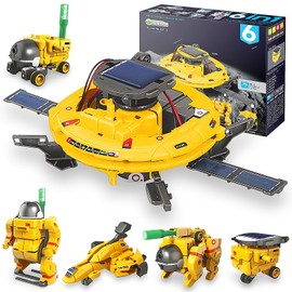 Playsheek STEM Projects for Kids Ages 8-12 Solar Robot Kit 6-in-1 Space Toys for 10-Year-Old Boy Girl Gift Toys Science Kits Christmas Birthday Gifts for 8 9 10 11 12 Year Old, Yellow