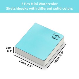 2pcs Square 3.9X3.9 300gsm Portable Watercolor Paper Pad Journal 60pgs (30 Sheets with Textures) Travel Size for Calligrapher Watercolour Sketch Book Water Color Paper Notebook Navy&Baby Blue