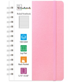 Wiisdatek Spiral College Ruled Notebook, Lined Journal Notebook with 100gsm Thick Lined Paper, Medium 5.75'' × 8.38'', Hardcover, Inner Pocket(Pink)
