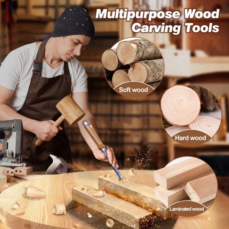 10 Pieces Wood Chisel Set, 1/4"~2" Woodworking Chisel Kit with