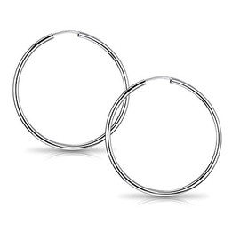 Materia Thin Creole Earrings, 925 Sterling Silver - Silver Creole Earrings 13 16 29 38 46 56 mm / 1.8 mm Wide, Rhodium Plated in Case, Silver, Silver